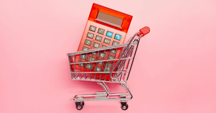 A calculator in a grocery cart.