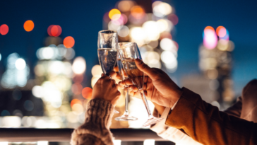 group of people tast with champagne