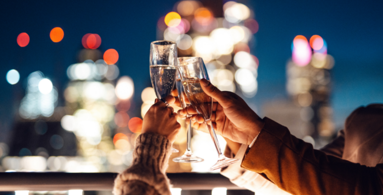 group of people tast with champagne