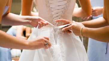 Bride getting dressed