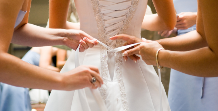 Bride getting dressed