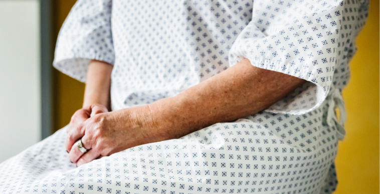 Patient sitting alone in a hospital