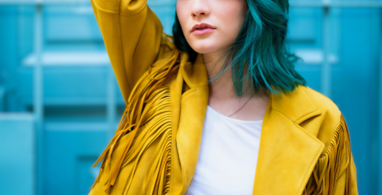 young woman with green hair